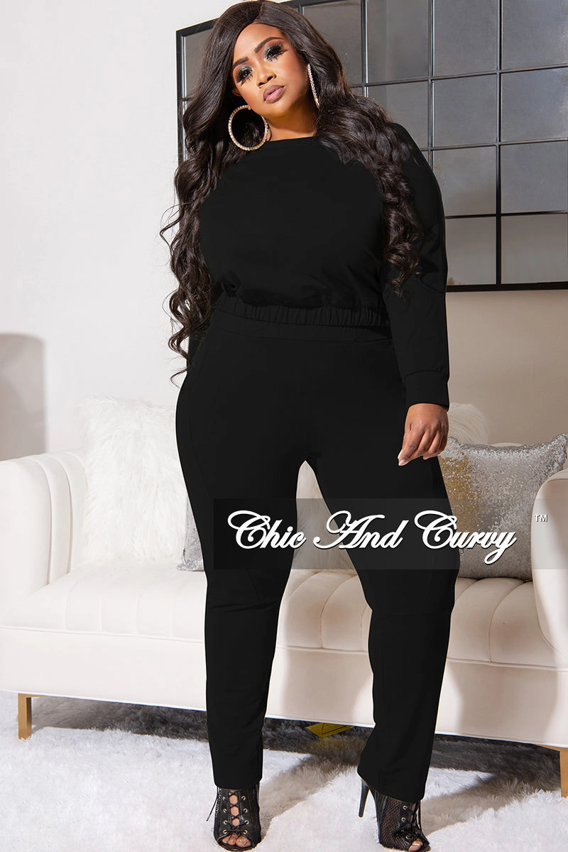 Final Sale Plus Size 2pc Lounge Set in Black Functional Fashion Essential Waist