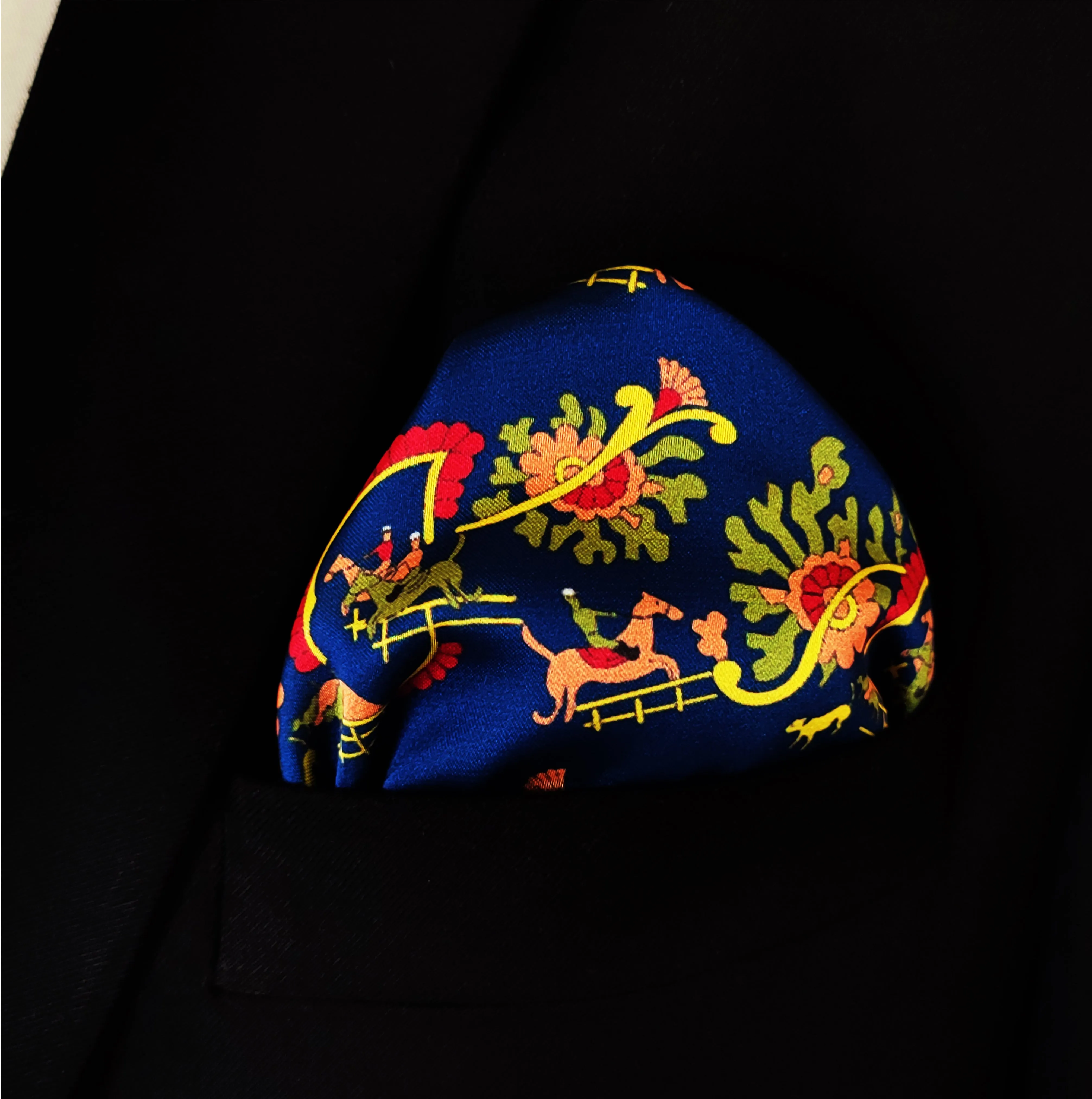 Navy Blue Paisley and Floral - Silk Pocket Squares