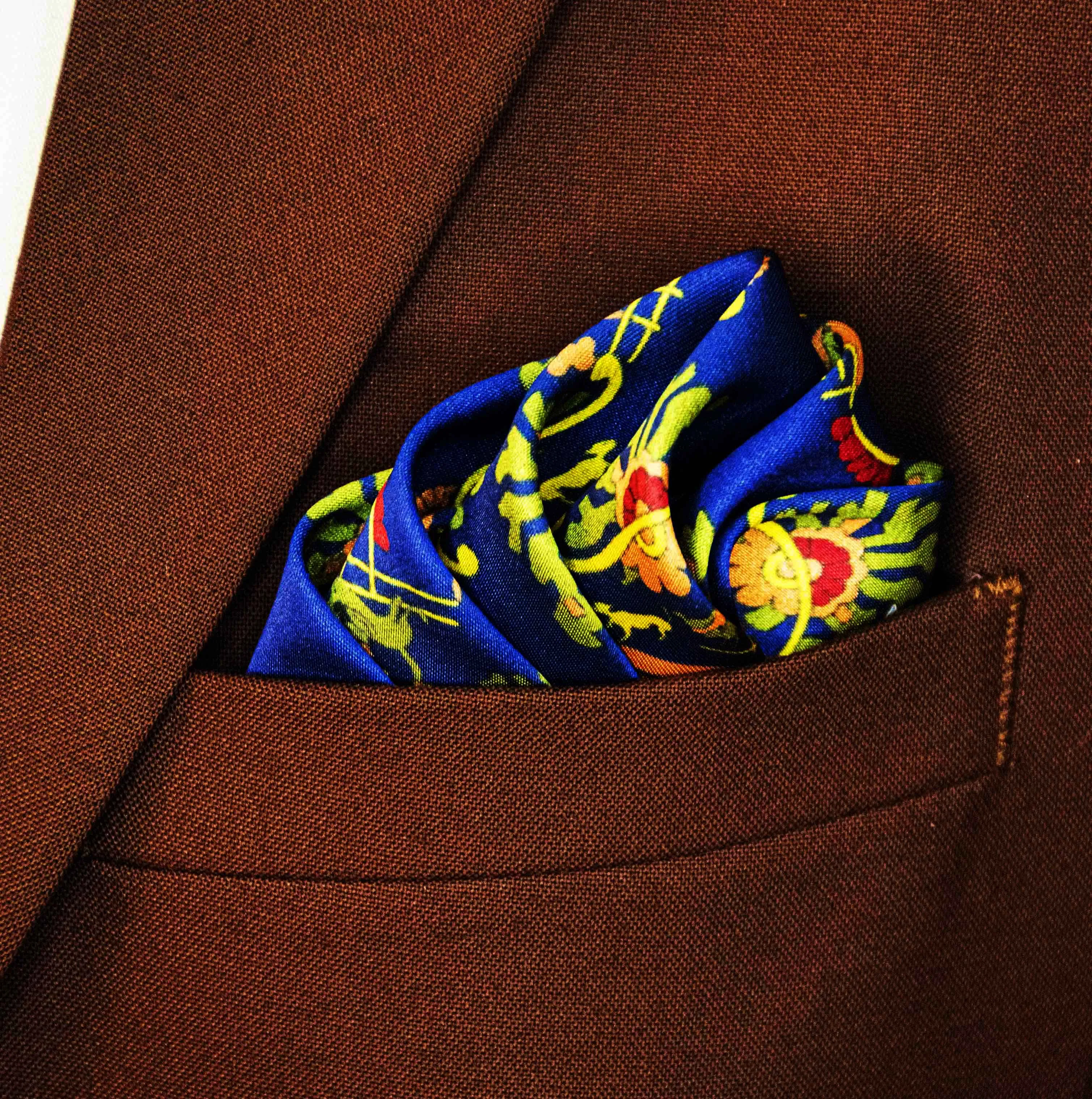 Navy Blue Paisley and Floral - Silk Pocket Squares