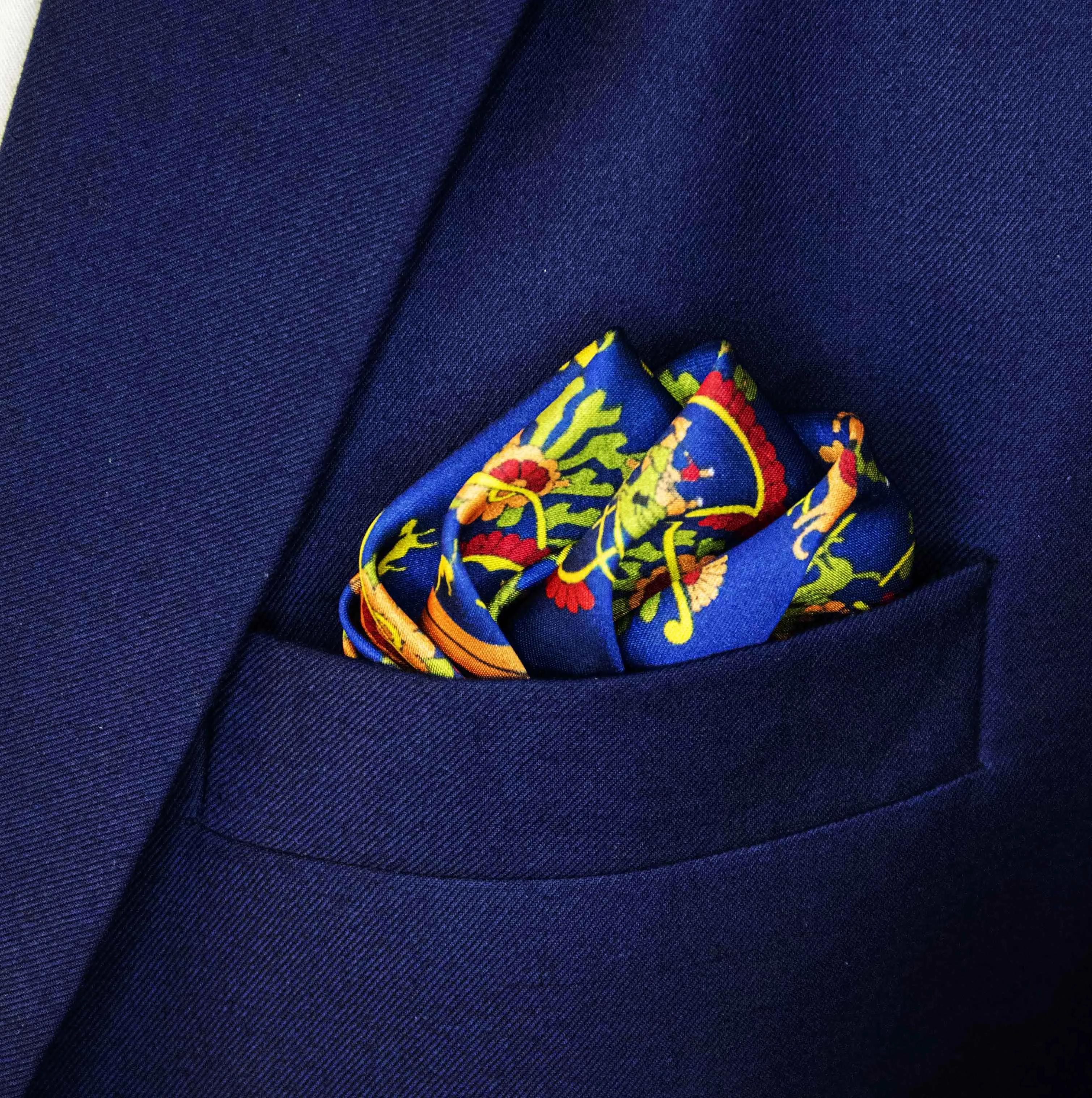 Navy Blue Paisley and Floral - Silk Pocket Squares
