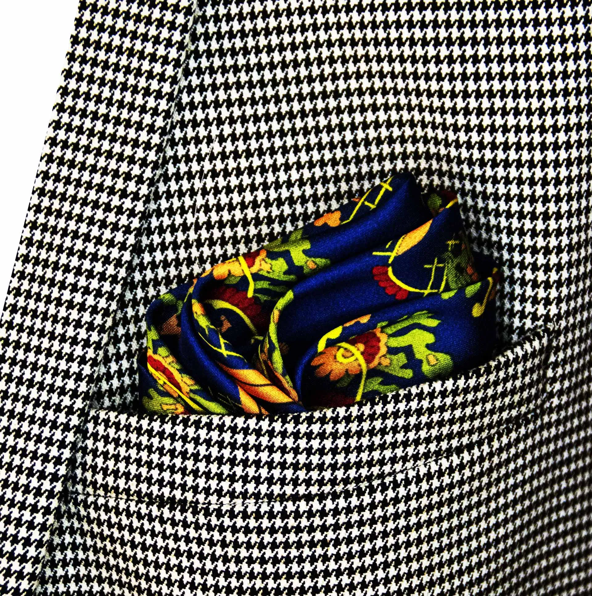 Navy Blue Paisley and Floral - Silk Pocket Squares
