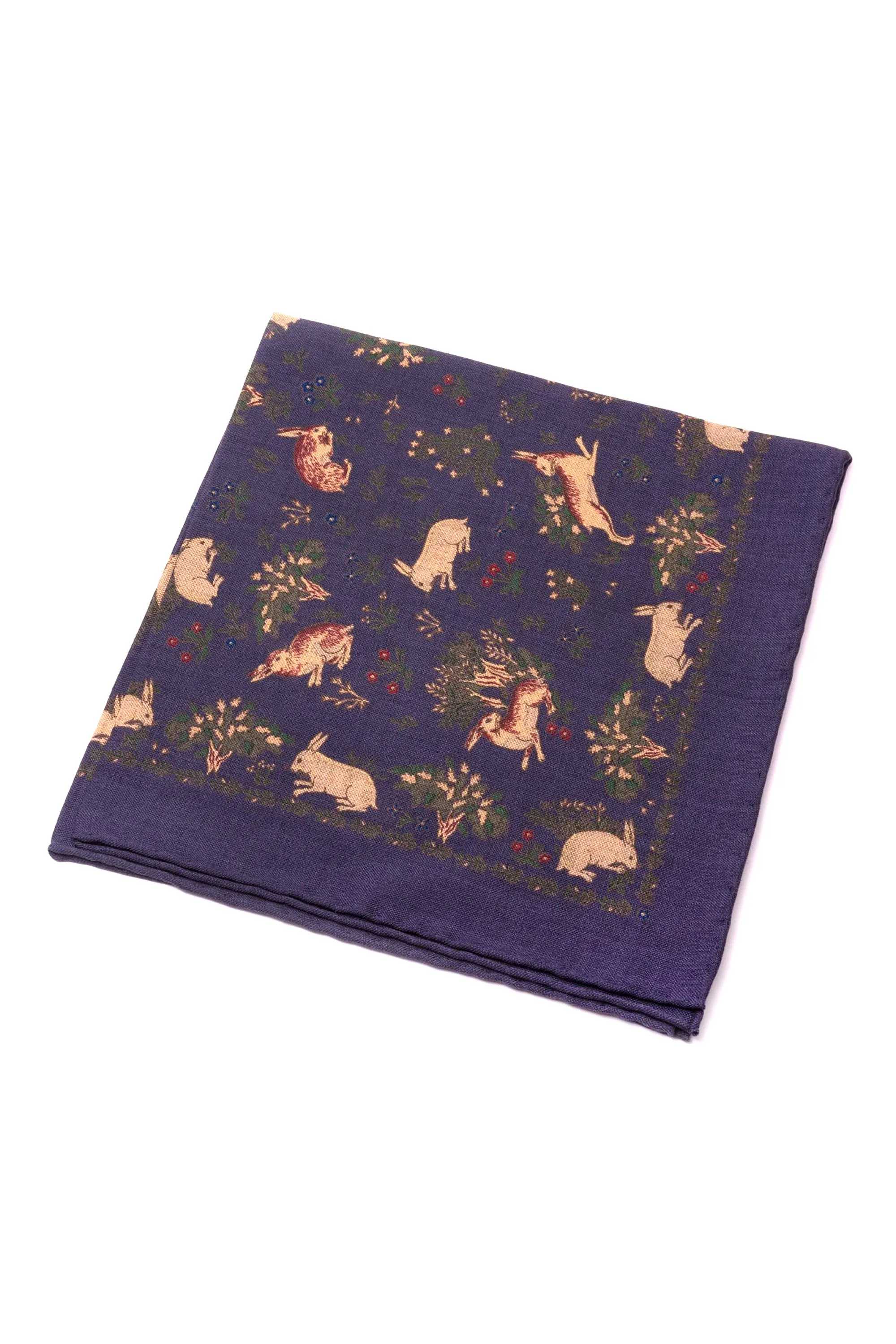 Navy Blue Rabbits Silk Wool Pocket Square