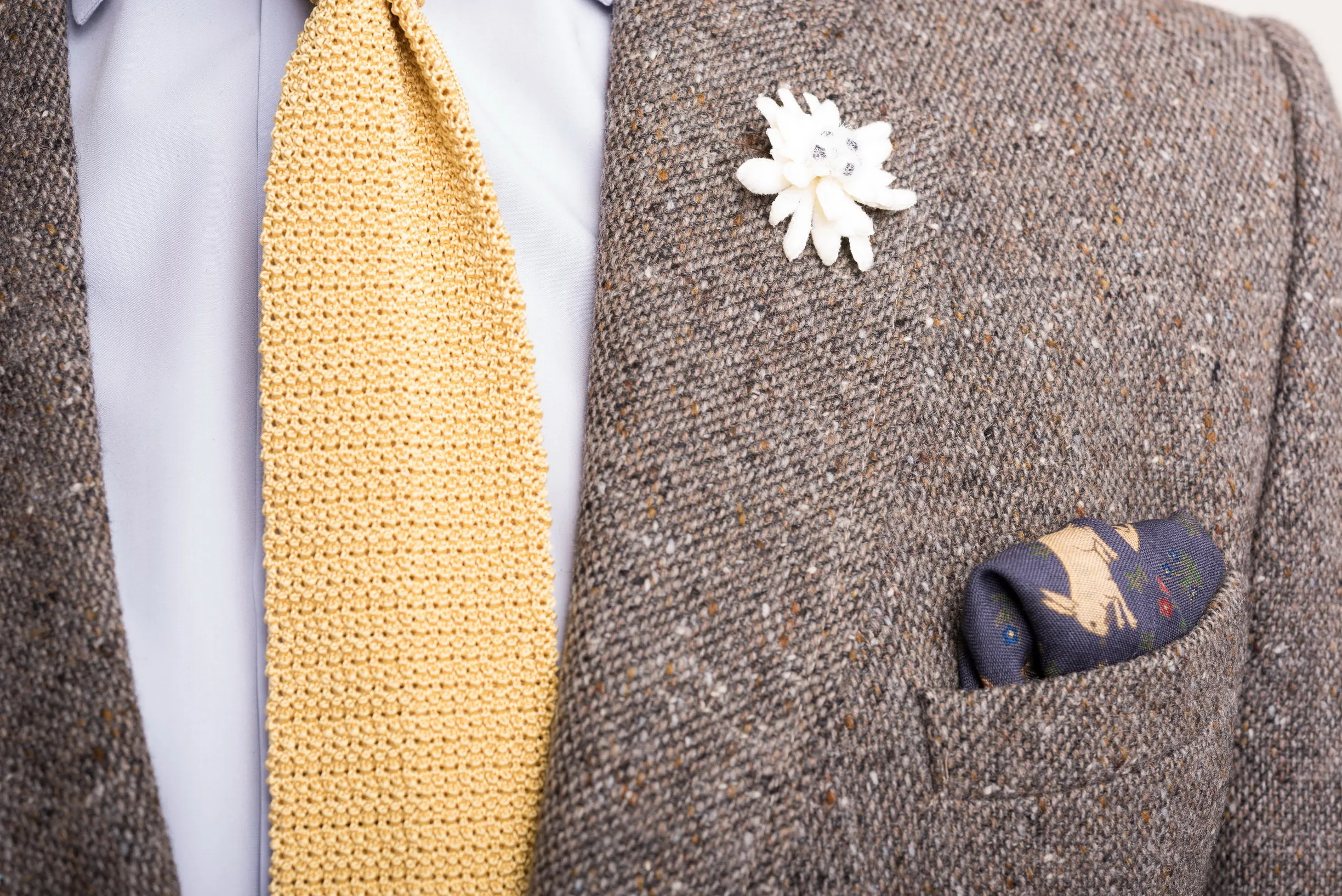 Navy Blue Rabbits Silk Wool Pocket Square