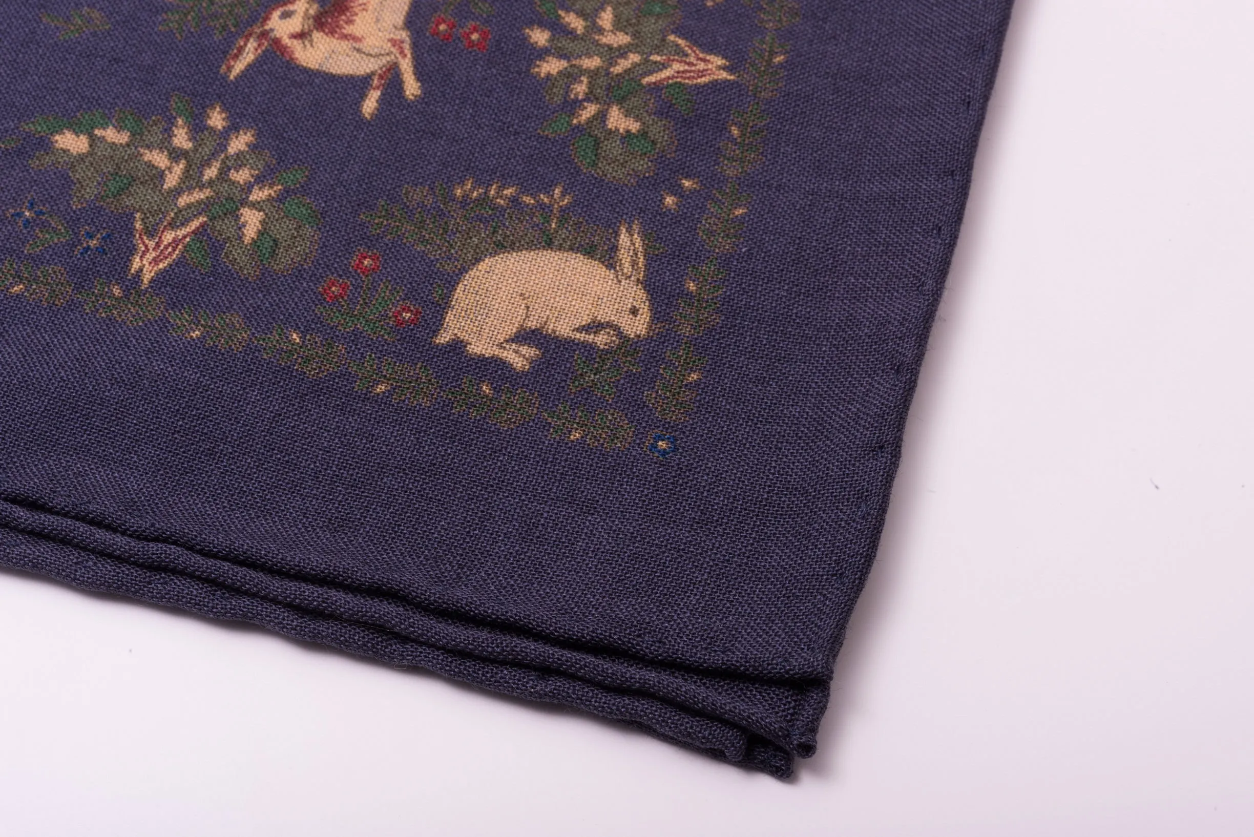 Navy Blue Rabbits Silk Wool Pocket Square