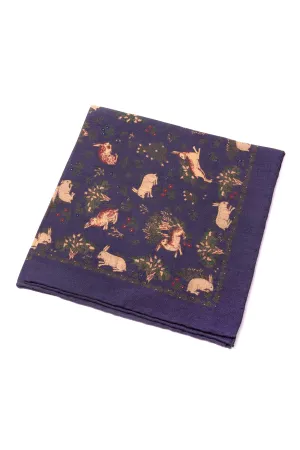 Navy Blue Rabbits Silk Wool Pocket Square
