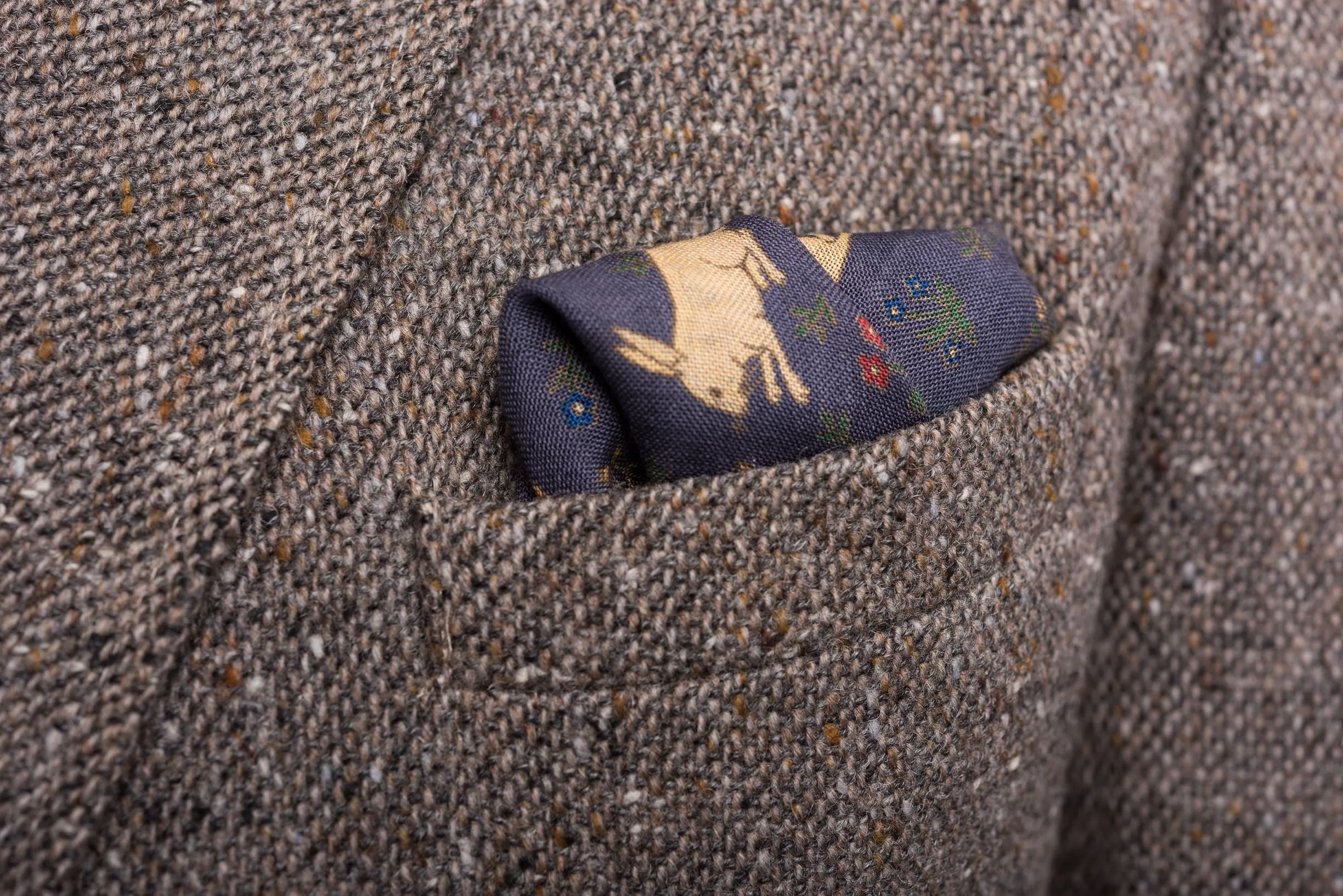 Navy Blue Rabbits Silk Wool Pocket Square
