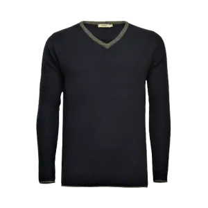 Navy Cashmere V Neck Sweater with contrast Neptune