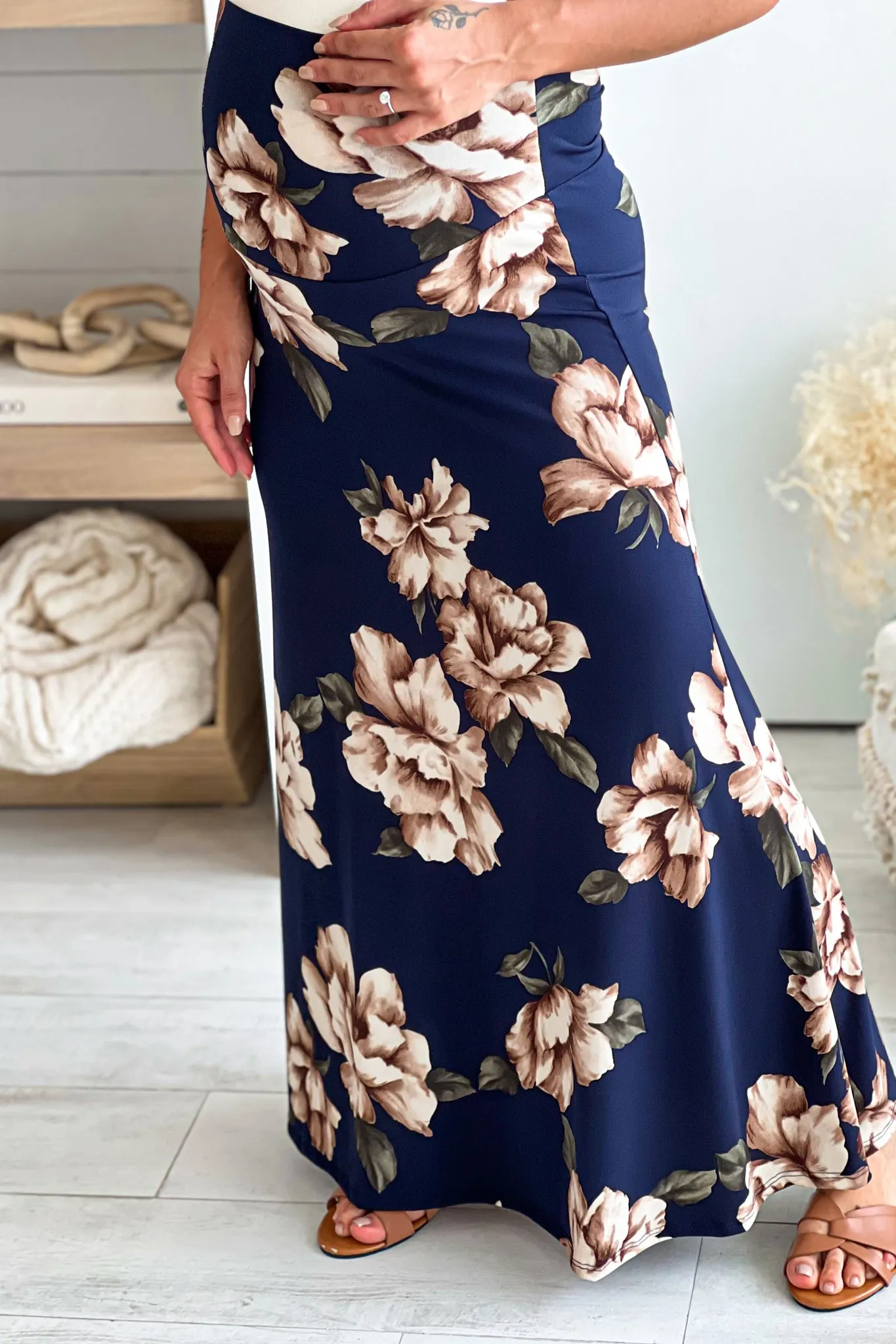 Navy Floral Maternity Maxi Skirt