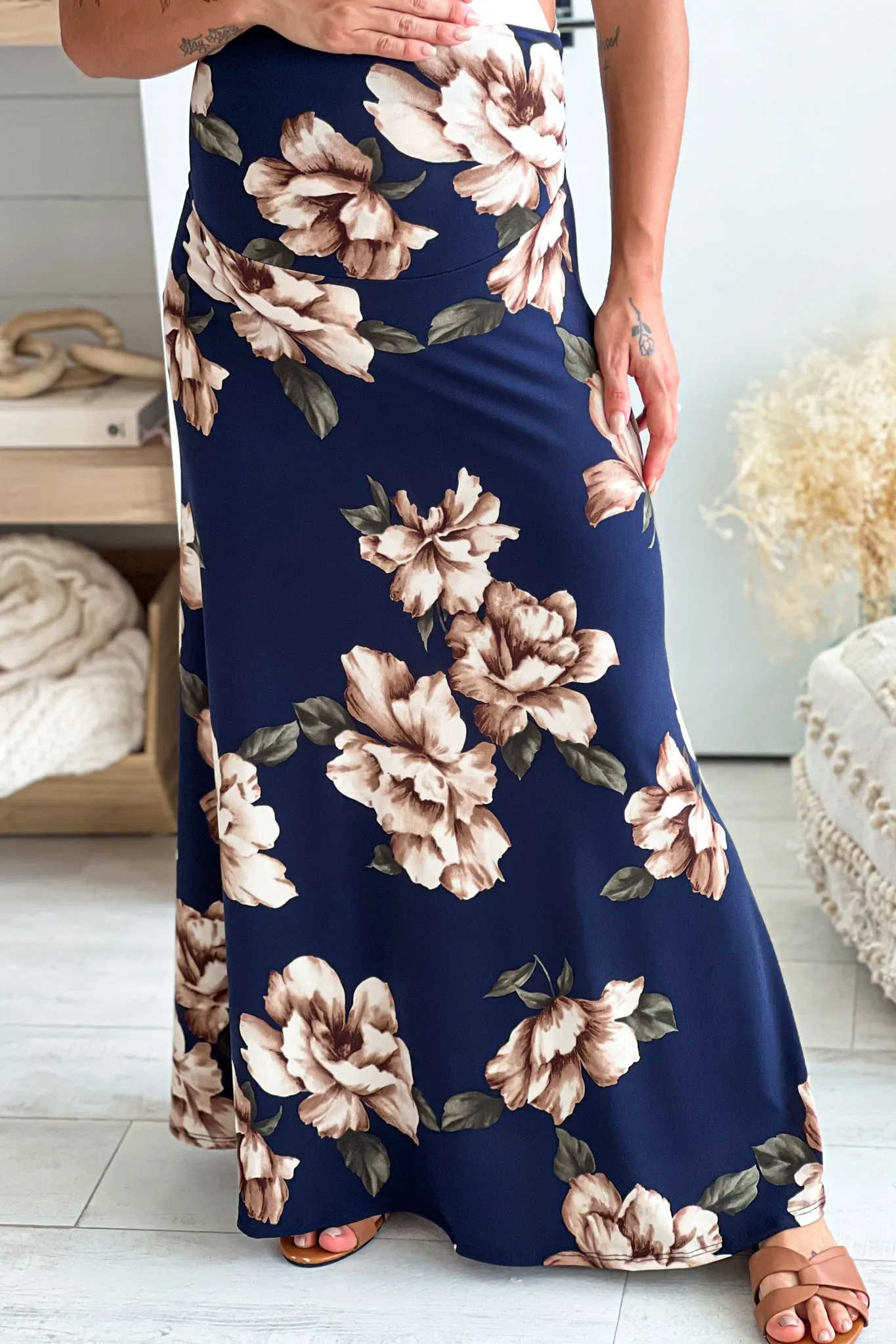 Navy Floral Maternity Maxi Skirt