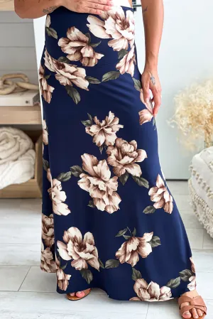 Navy Floral Maternity Maxi Skirt