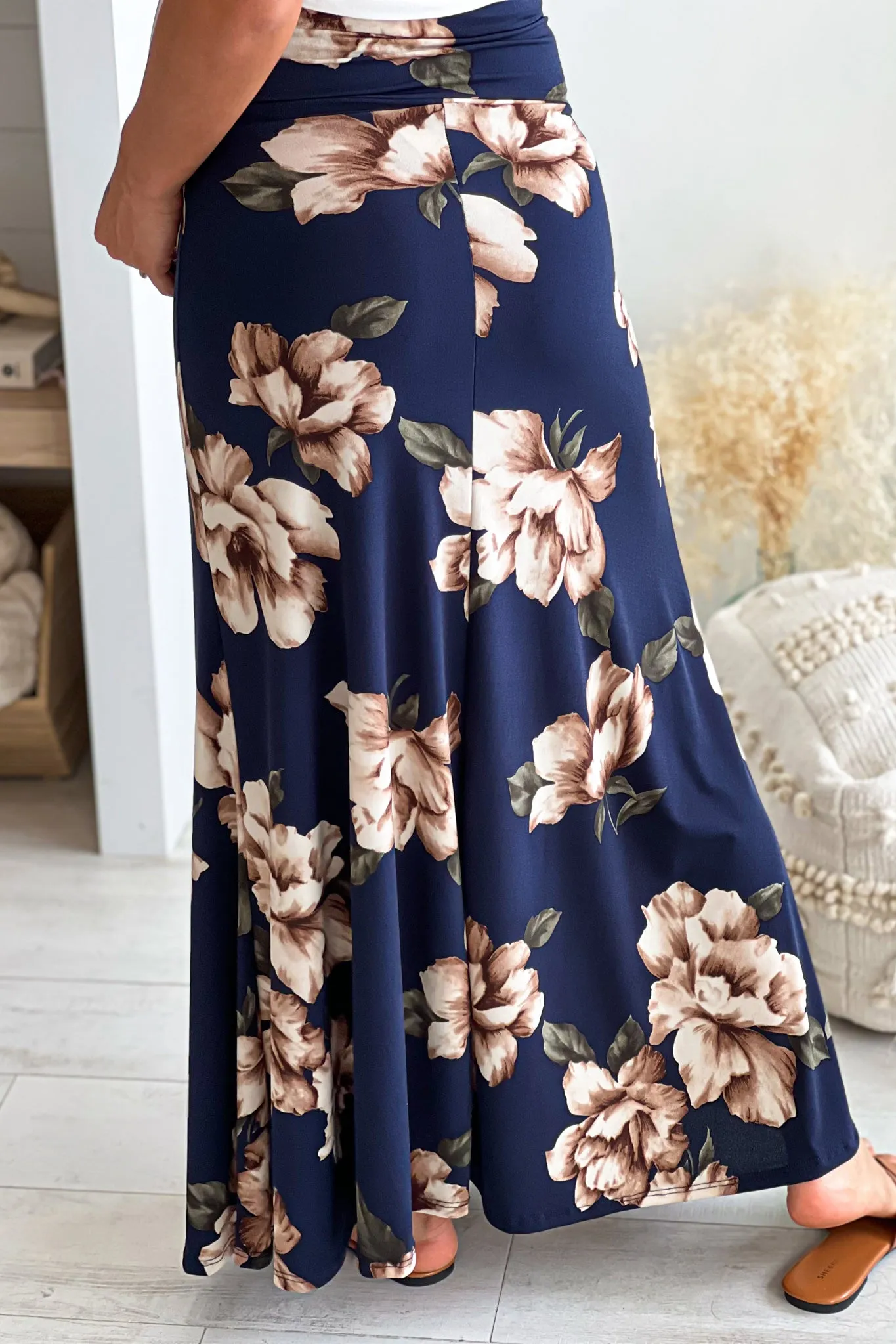 Navy Floral Maternity Maxi Skirt