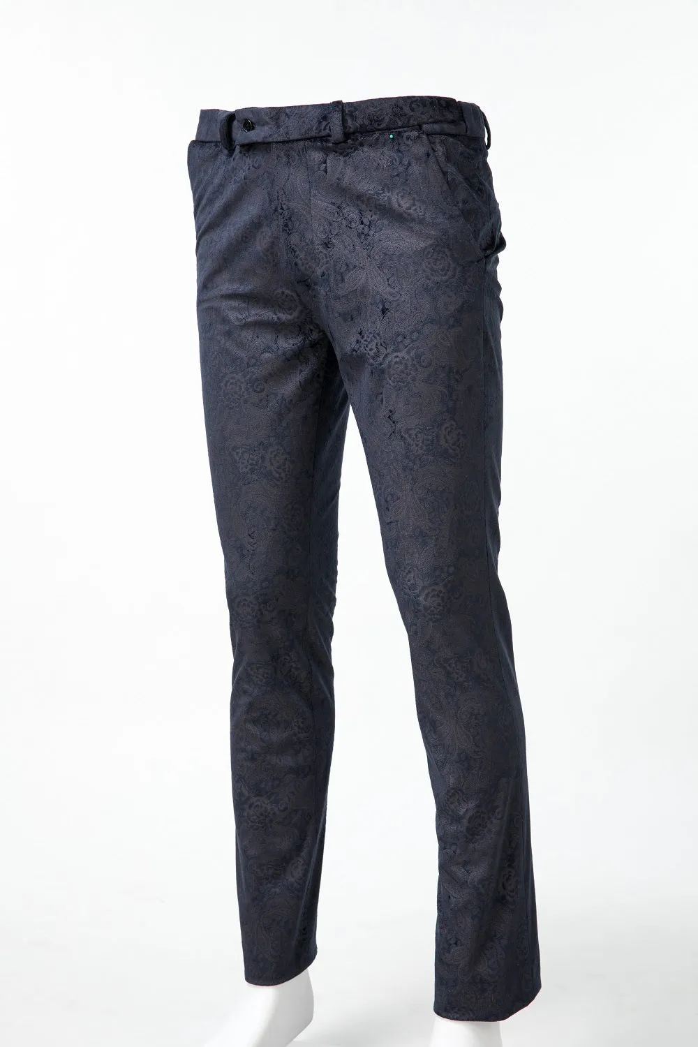 Navy Velvet Unique Patterned Party 3 Piece Men Suits