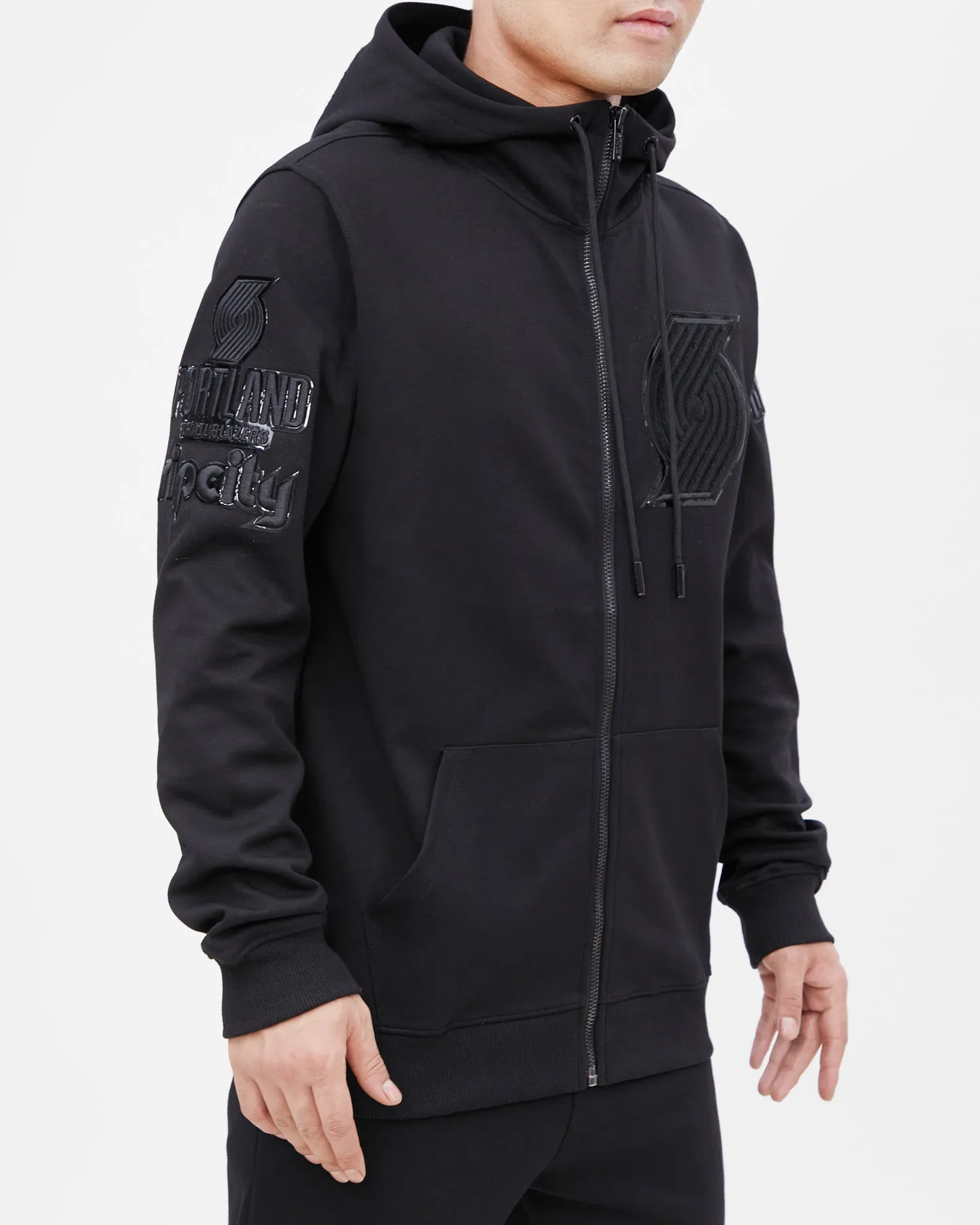 NBA PORTLAND TRAIL BLAZERS TRIPLE BLACK MEN'S FZ PO HOODIE (TRIPLE BLACK)