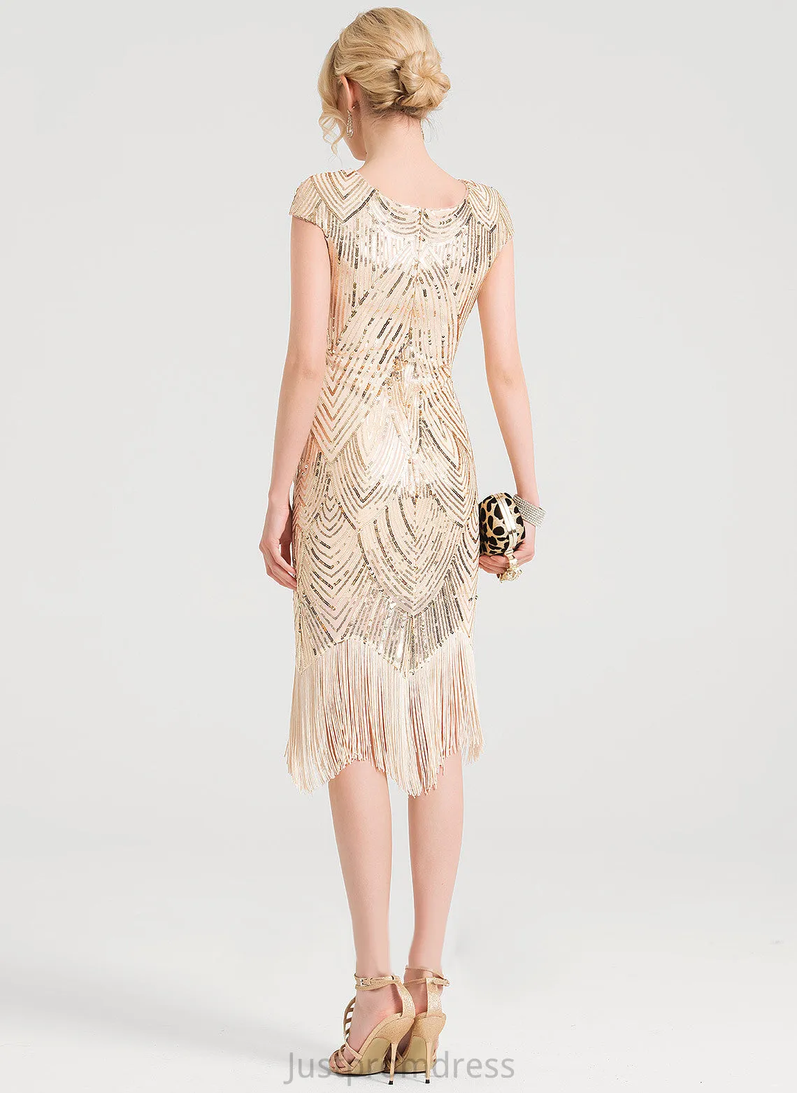 Neck Sequined Scoop Cocktail Dresses Sheath/Column Dress Brielle Cocktail Knee-Length
