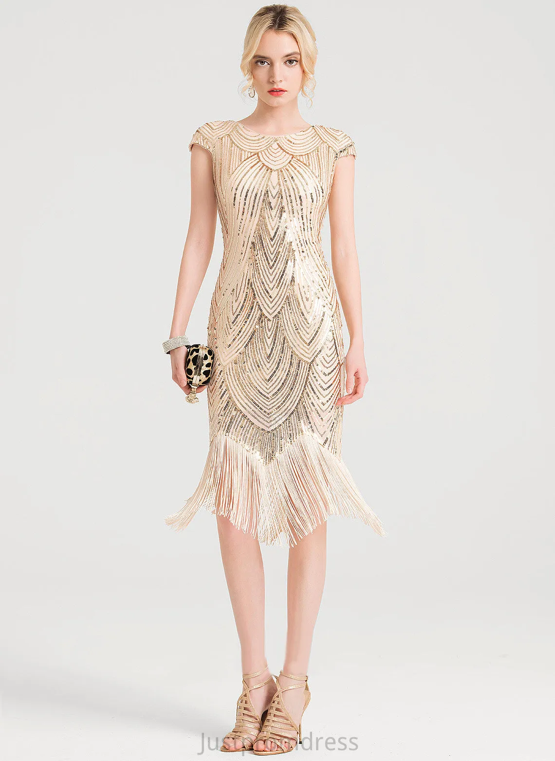 Neck Sequined Scoop Cocktail Dresses Sheath/Column Dress Brielle Cocktail Knee-Length