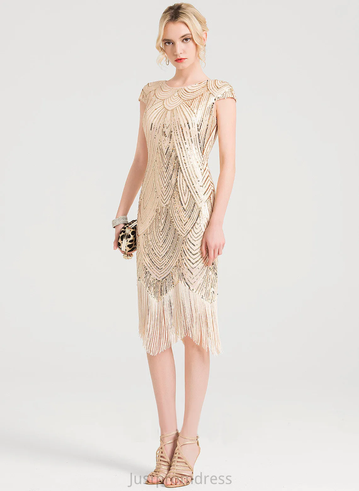Neck Sequined Scoop Cocktail Dresses Sheath/Column Dress Brielle Cocktail Knee-Length