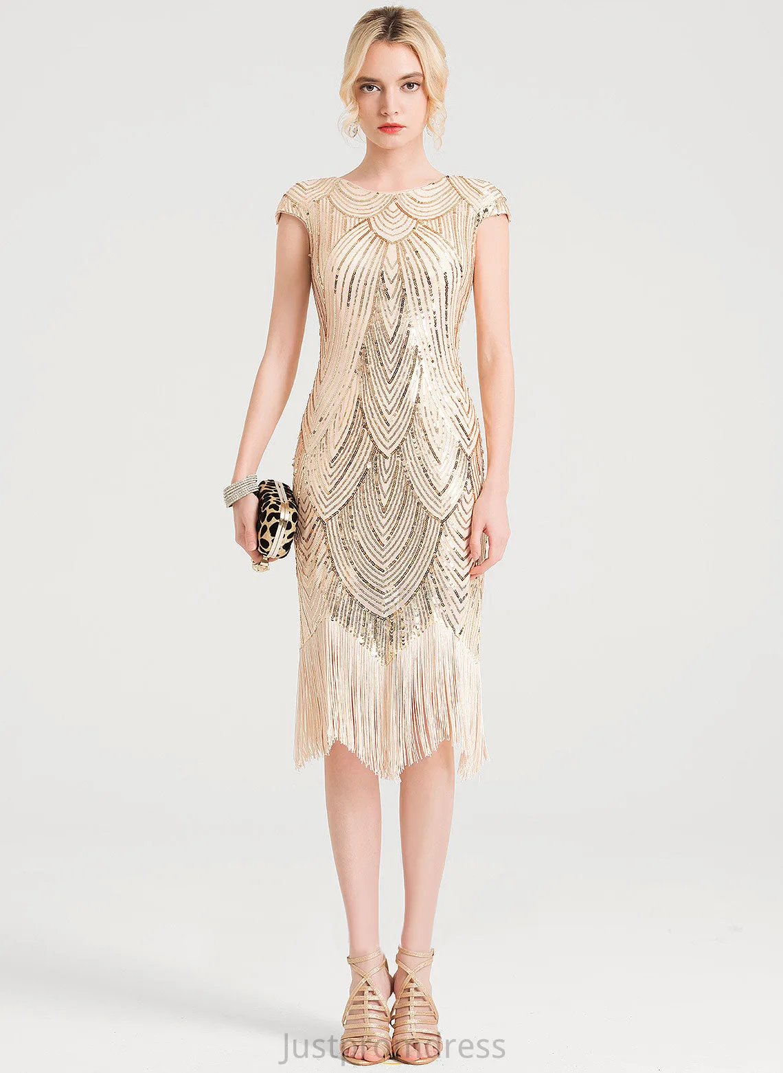 Neck Sequined Scoop Cocktail Dresses Sheath/Column Dress Brielle Cocktail Knee-Length