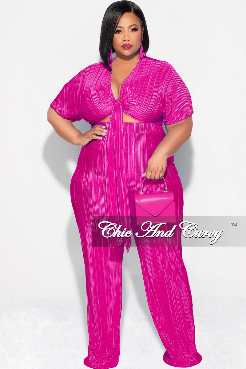 Final Sale Plus Size 2pc Pleated Top and Pants Set in Fuchsia Smart Motion Multi Pocket Configuration