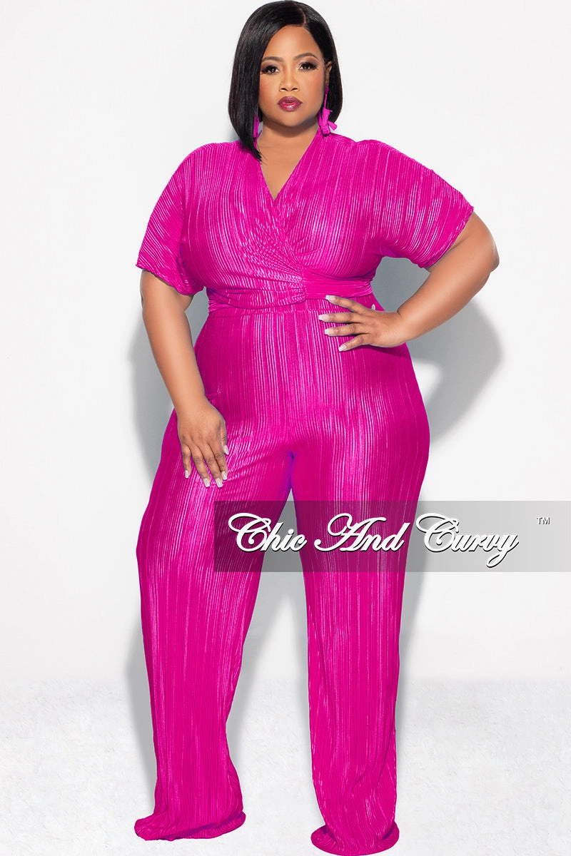 Final Sale Plus Size 2pc Pleated Top and Pants Set in Fuchsia Low Bulk Design