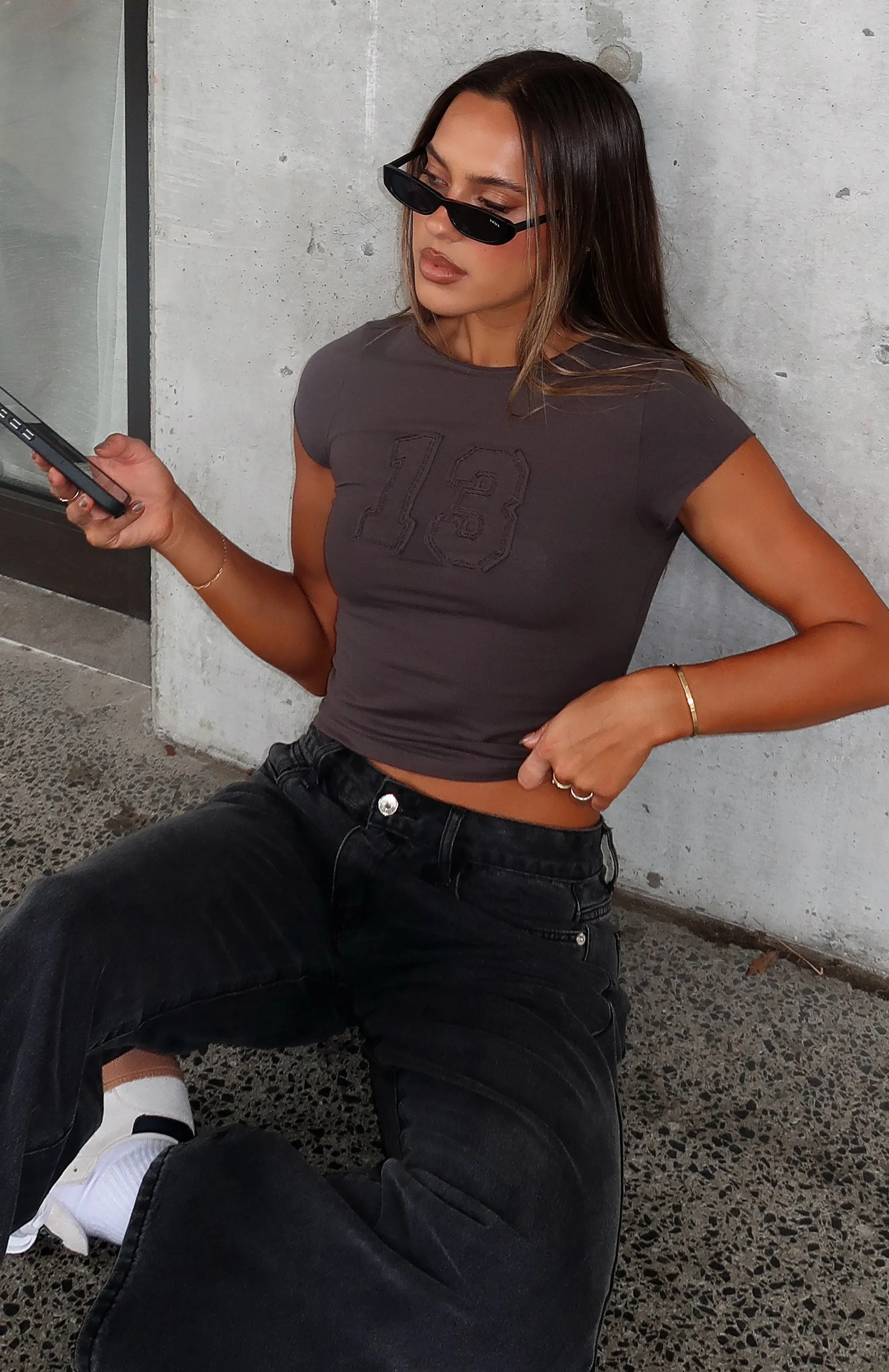 Machine Washable Fabric Non Closure Collar Never Fall Back Baby Tee Charcoal