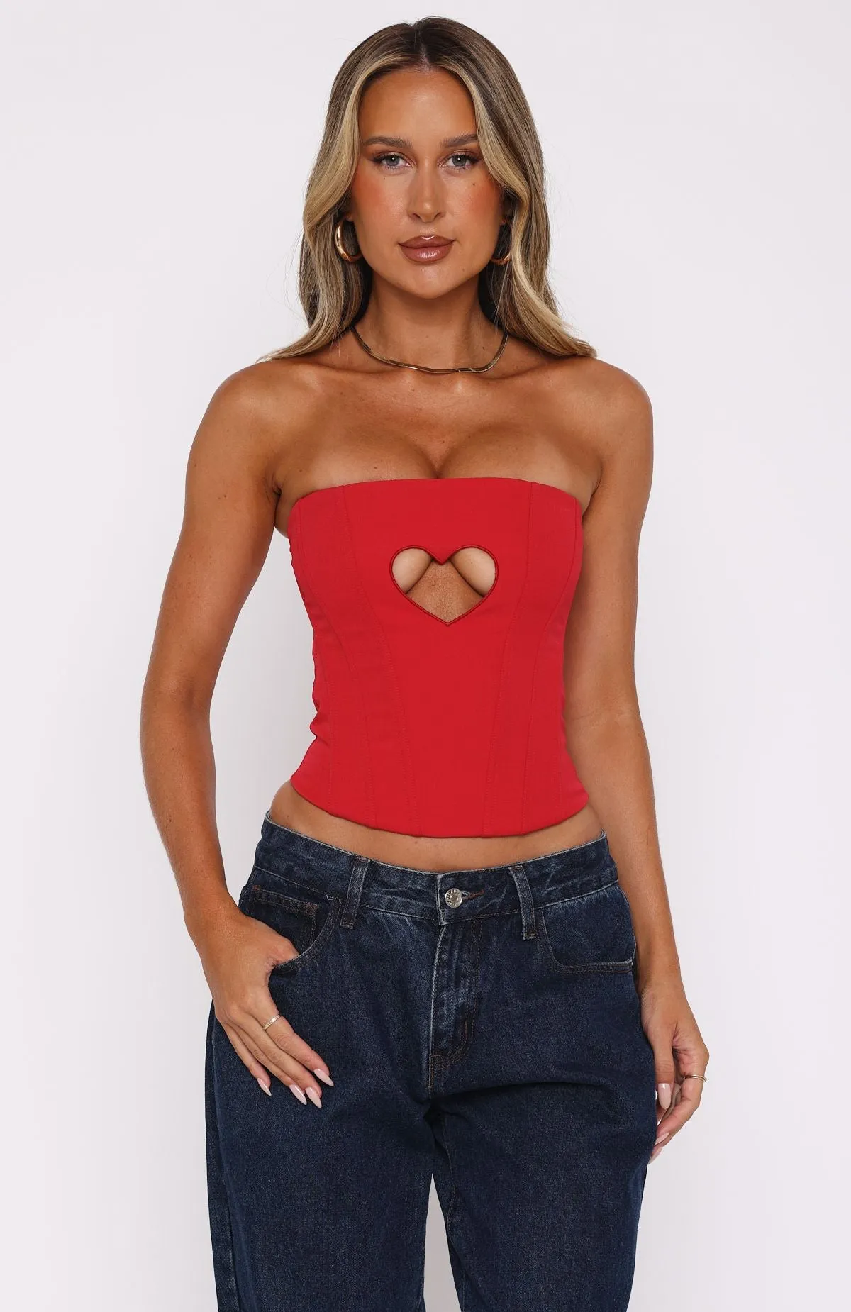 Never Love Again Strapless Bustier Red PreWashed