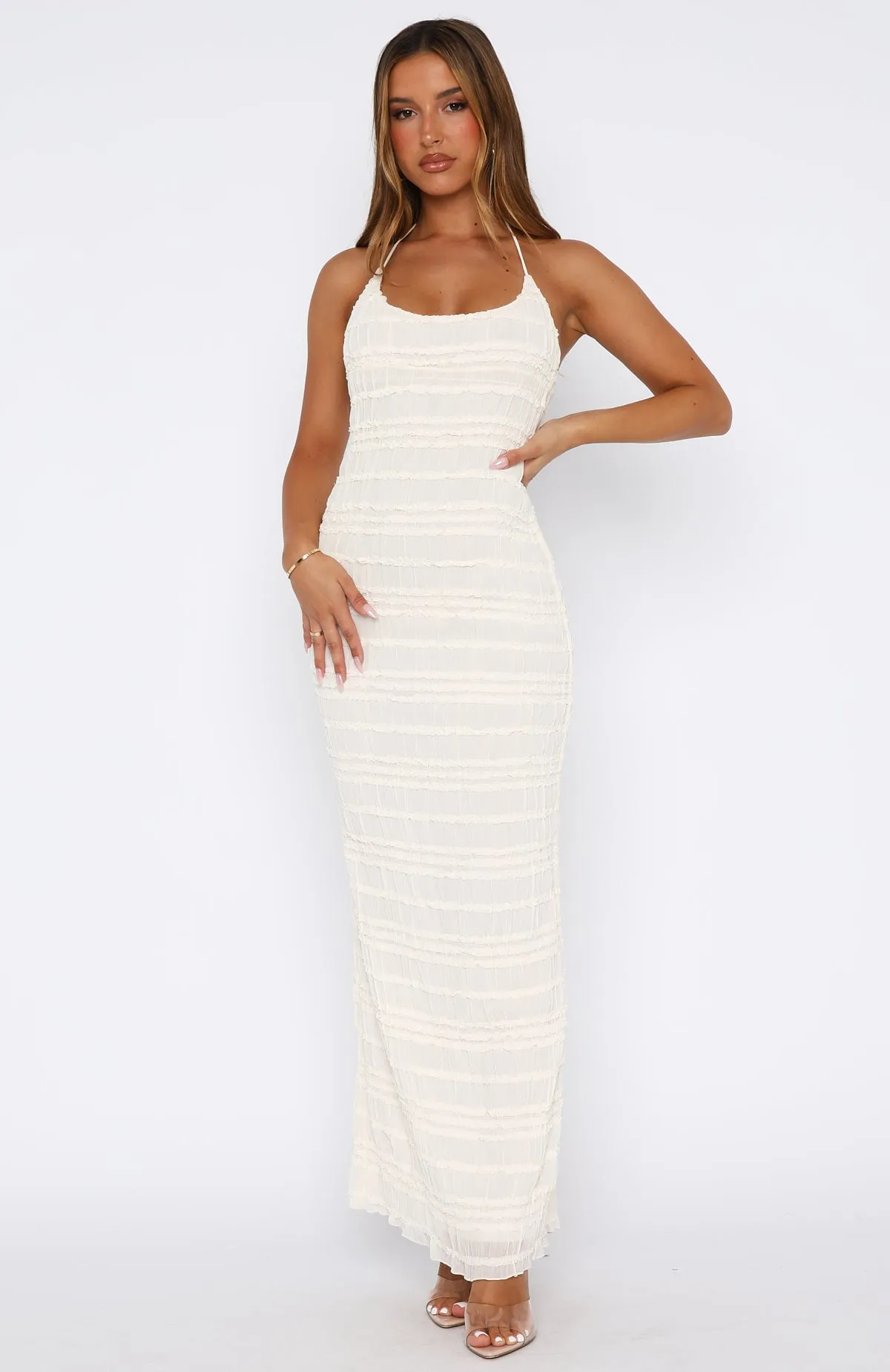 Never Say Goodbye Halter Maxi Dress Cream Breathable mesh lining SoftInteriorLining