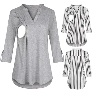 New Fashion Maternity  Shirts Long Sleeve Blouse For Breastfeeding