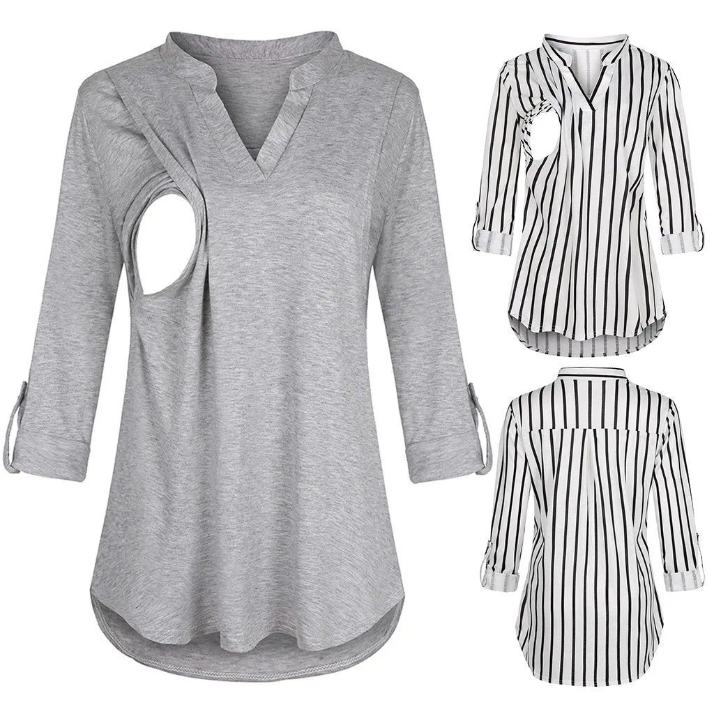 New Fashion Maternity  Shirts Long Sleeve Blouse For Breastfeeding