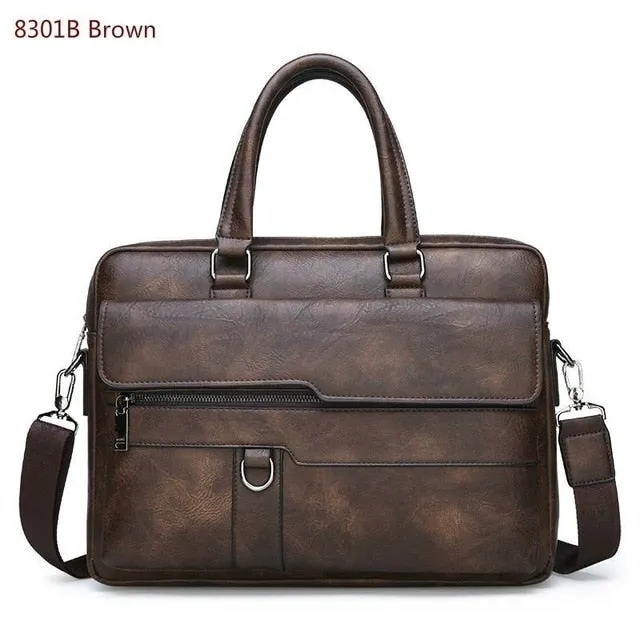 New Men's Business Leather Briefcase | 14 Inch Laptop Bag