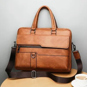 New Men's Business Leather Briefcase | 14 Inch Laptop Bag