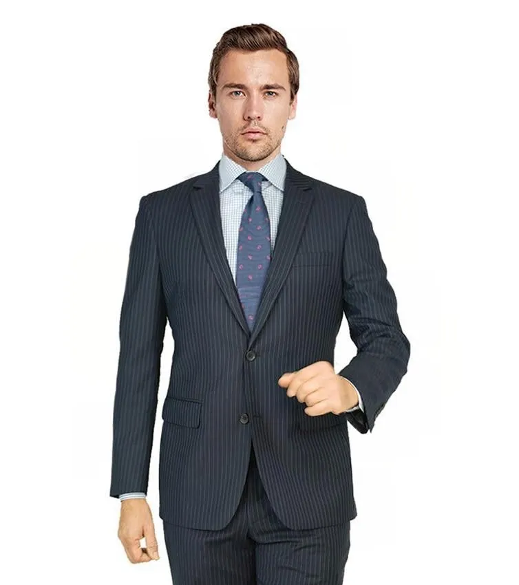 New York Man Italian Designer Black Stripe 2 Piece Suit (available in Modern fit)