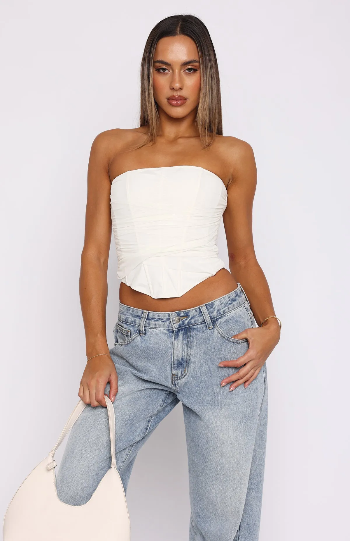 Next To Nothing Strapless Bustier Cream LowMaintenance Fabric UPF Protective Fabric