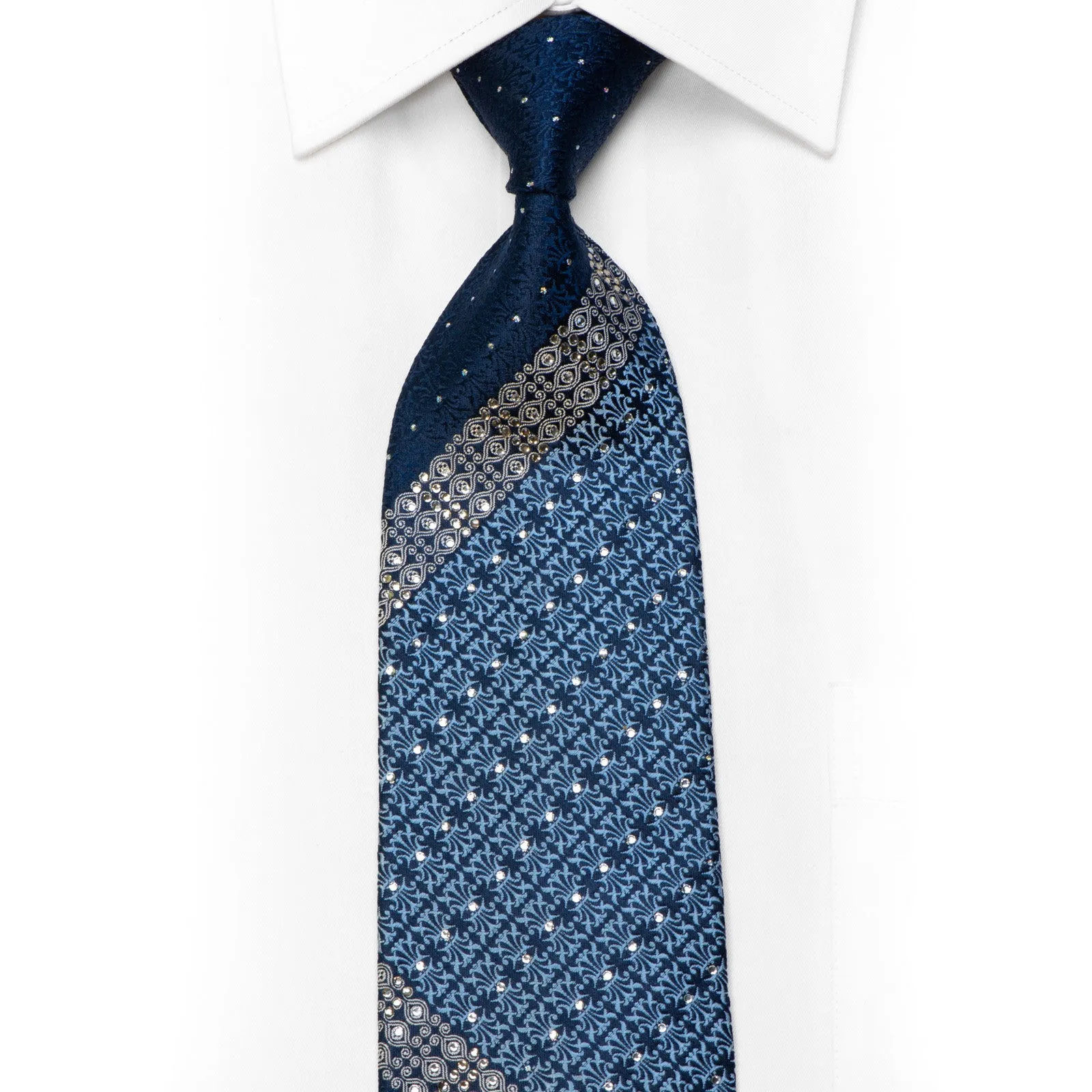 Nina Ricci Silk Necktie Cartouche On Navy With Silver Sparkles