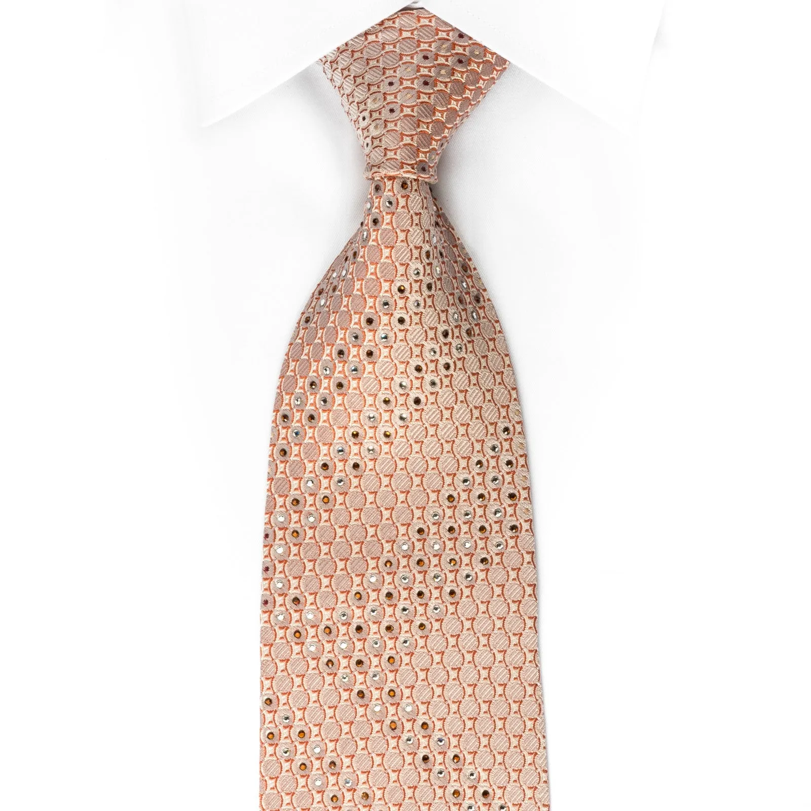 Nina Ricci Silk Tie Geometric Dots On Peach With Rhinestones