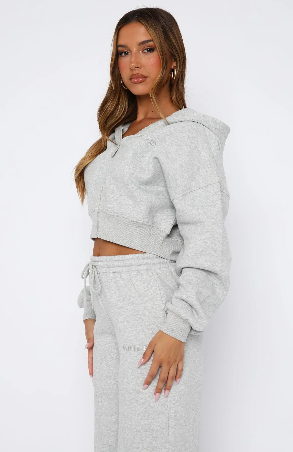 Anytime Fit Home Style Stay Lifted Cropped Hoodie Dark Grey Marle