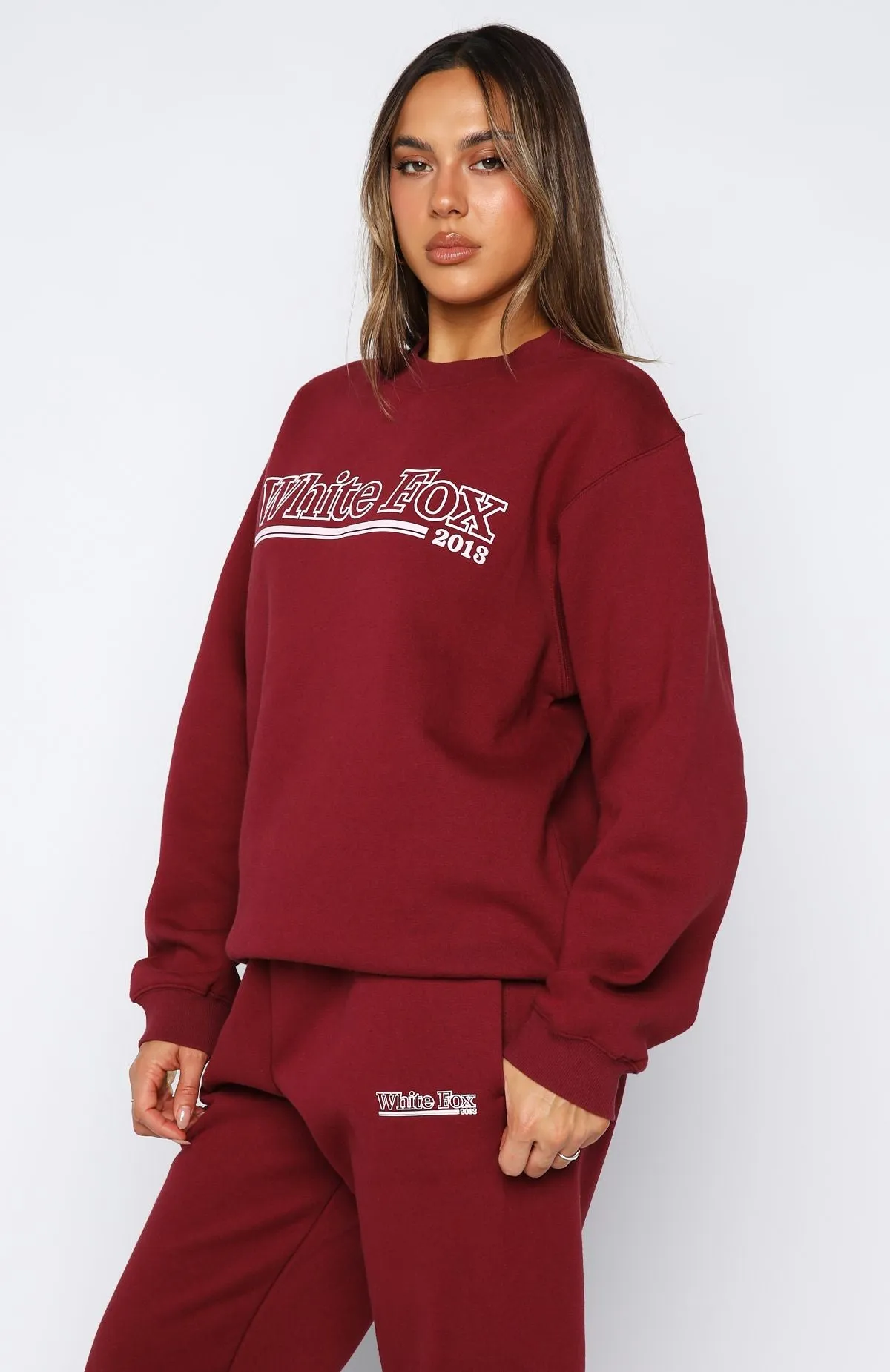 No Hesitation Oversized Sweater Burgundy Temperature Regulating Lining Stretchable Waistband