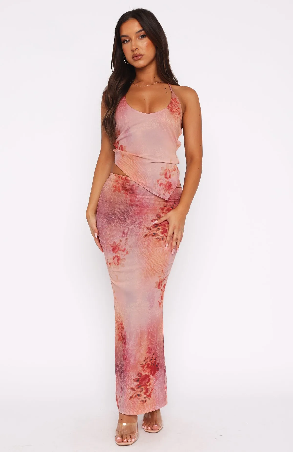 No Later Maxi Skirt Peach Nectar Waist Defining Natural Look