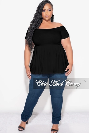 Final Sale Plus Size Smocked BabyDoll Top in Black MoistureWickingFabric Stretchable Comfort