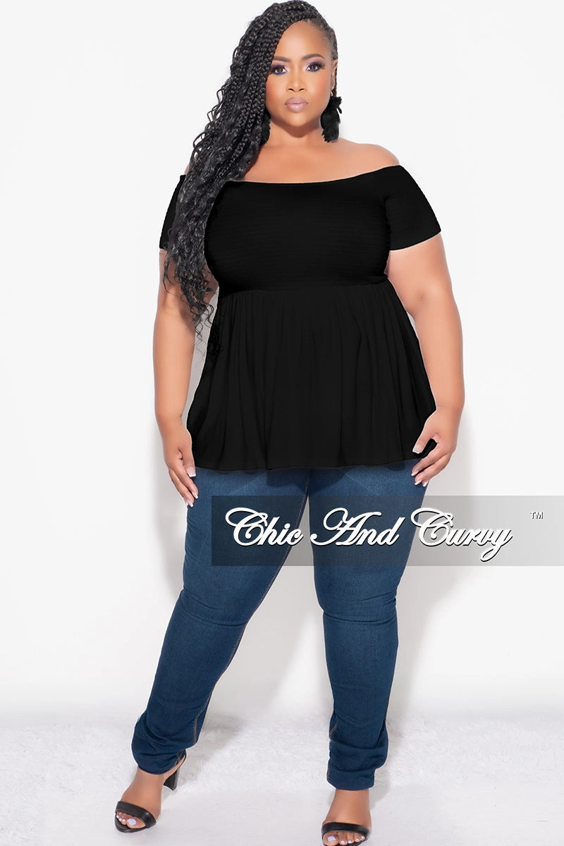 Final Sale Plus Size Smocked BabyDoll Top in Black MoistureWickingFabric Stretchable Comfort