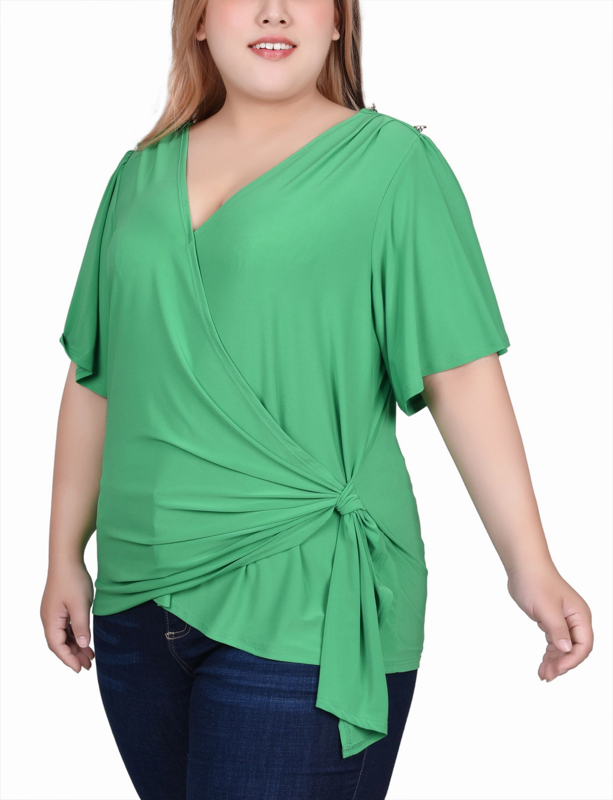 Plus Size Short Sleeve Wrap Top Modern Polo PolyesterBlend