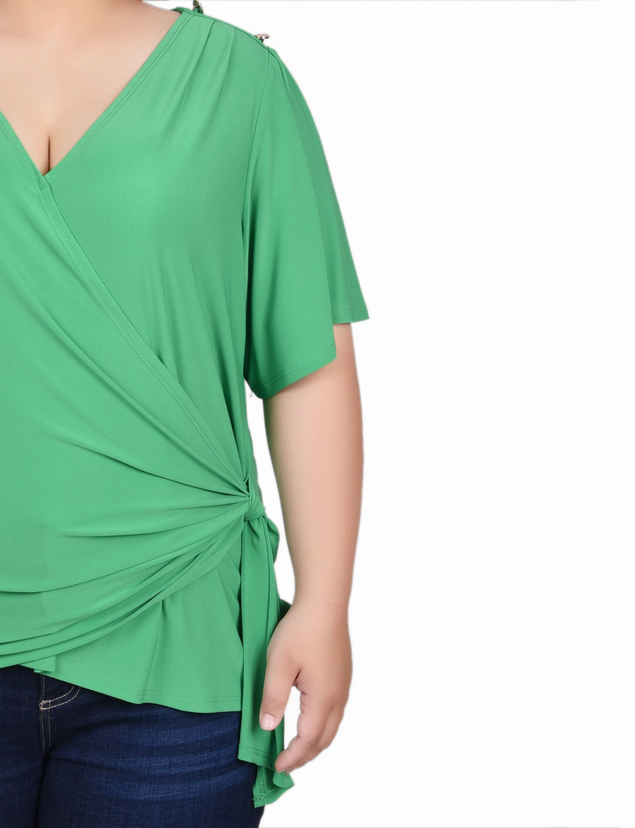 Plus Size Short Sleeve Wrap Top Soft Sweater