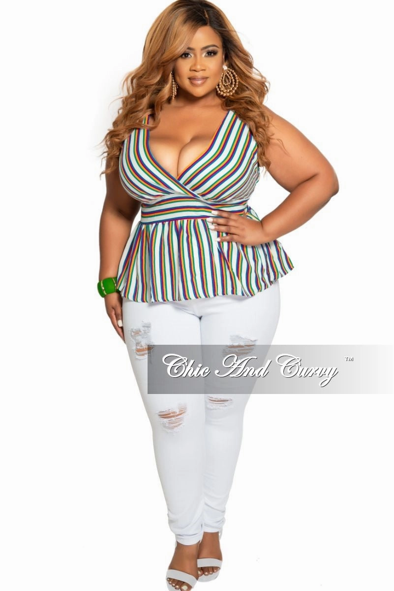 Plaid detail On The Go Final Sale Plus Size Distressed Jeans in White