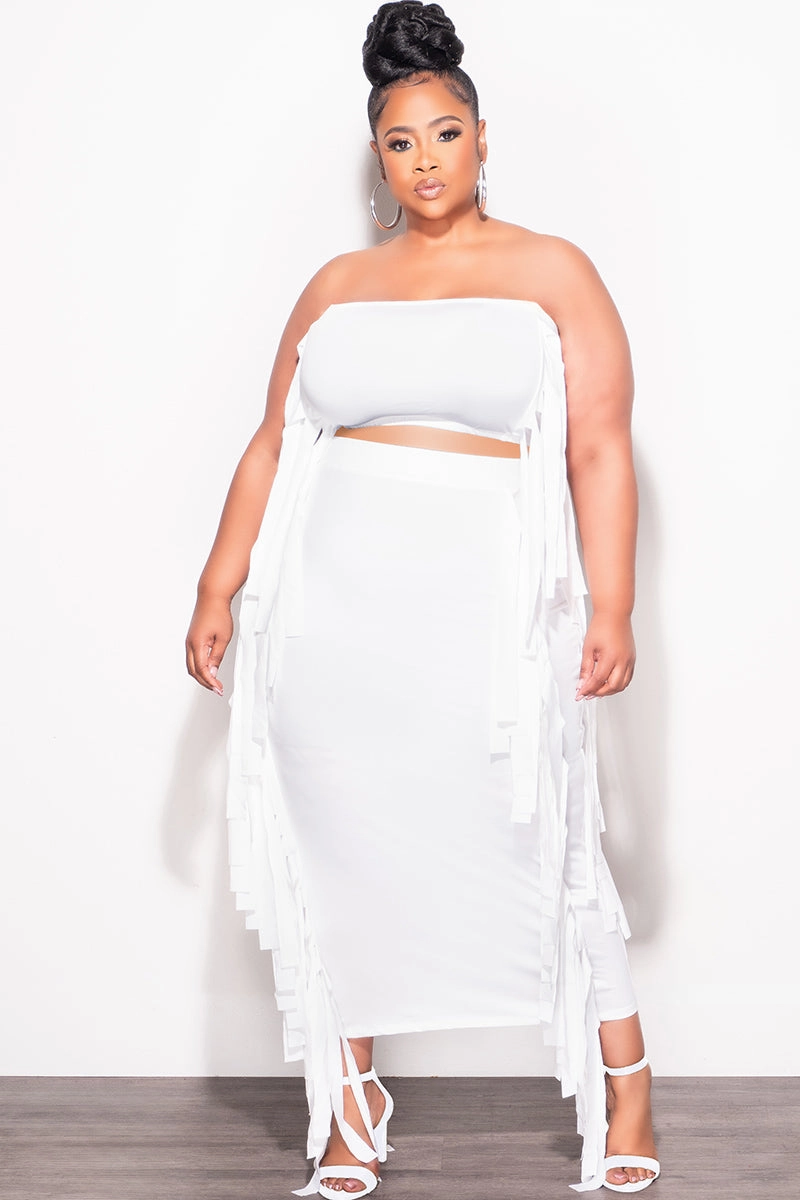 Final Sale Plus Size Strapless 2pc Set in White Tight Cut Slim Fit Design