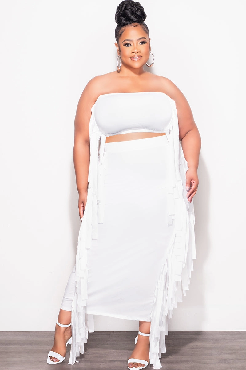 Final Sale Plus Size Strapless 2pc Set in White Snag Free Fabric Flexible shape