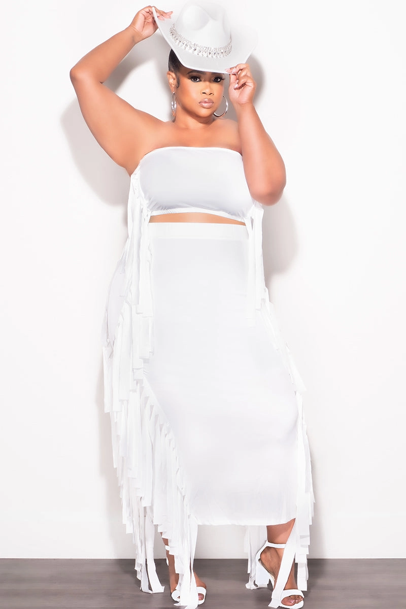 Final Sale Plus Size Strapless 2pc Set in White Flex Fit Travel Ready