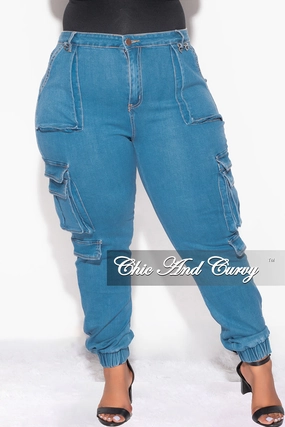 Final Sale Plus Size Cargo Jeans in Denim Cozy Comfort Light Fabric