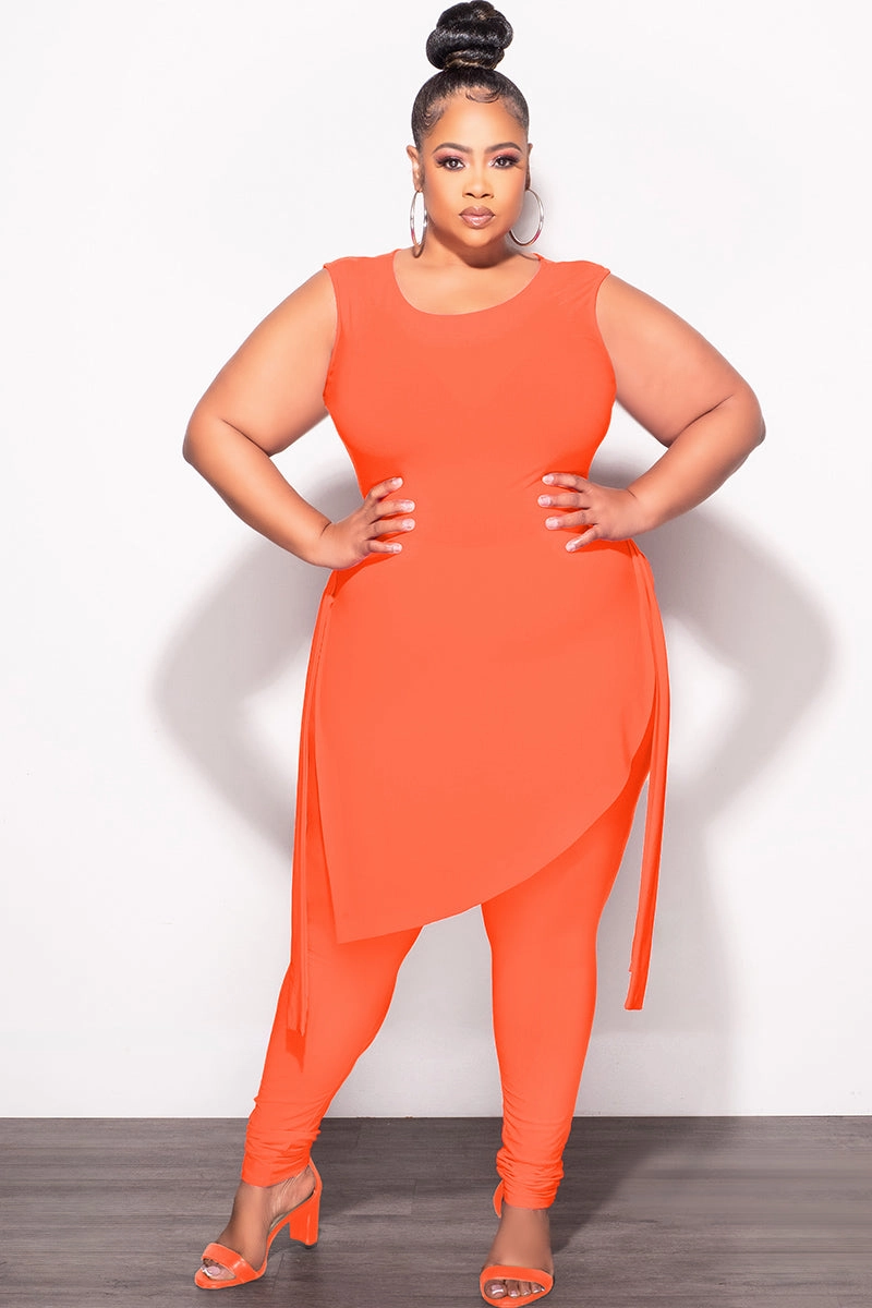 Cozy Movement All-Purpose Wear Final Sale Plus Size 2pc Sleeveless Top and Pants Set in Orange