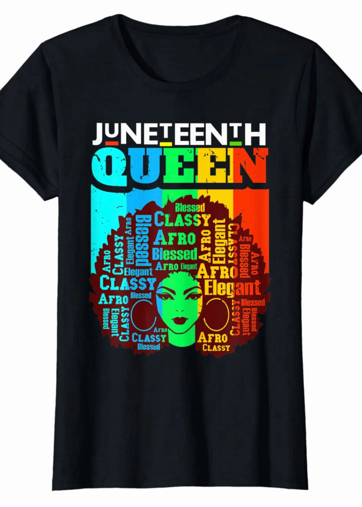 Final Sale Plus Size "Juneteenth Queen" T-Shirt in Black Non Restrictive Cut Wrinklefree