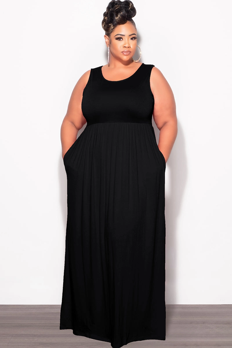 Final Sale Plus Size Sleeveless Maxi Dress in Black Stretch Waist