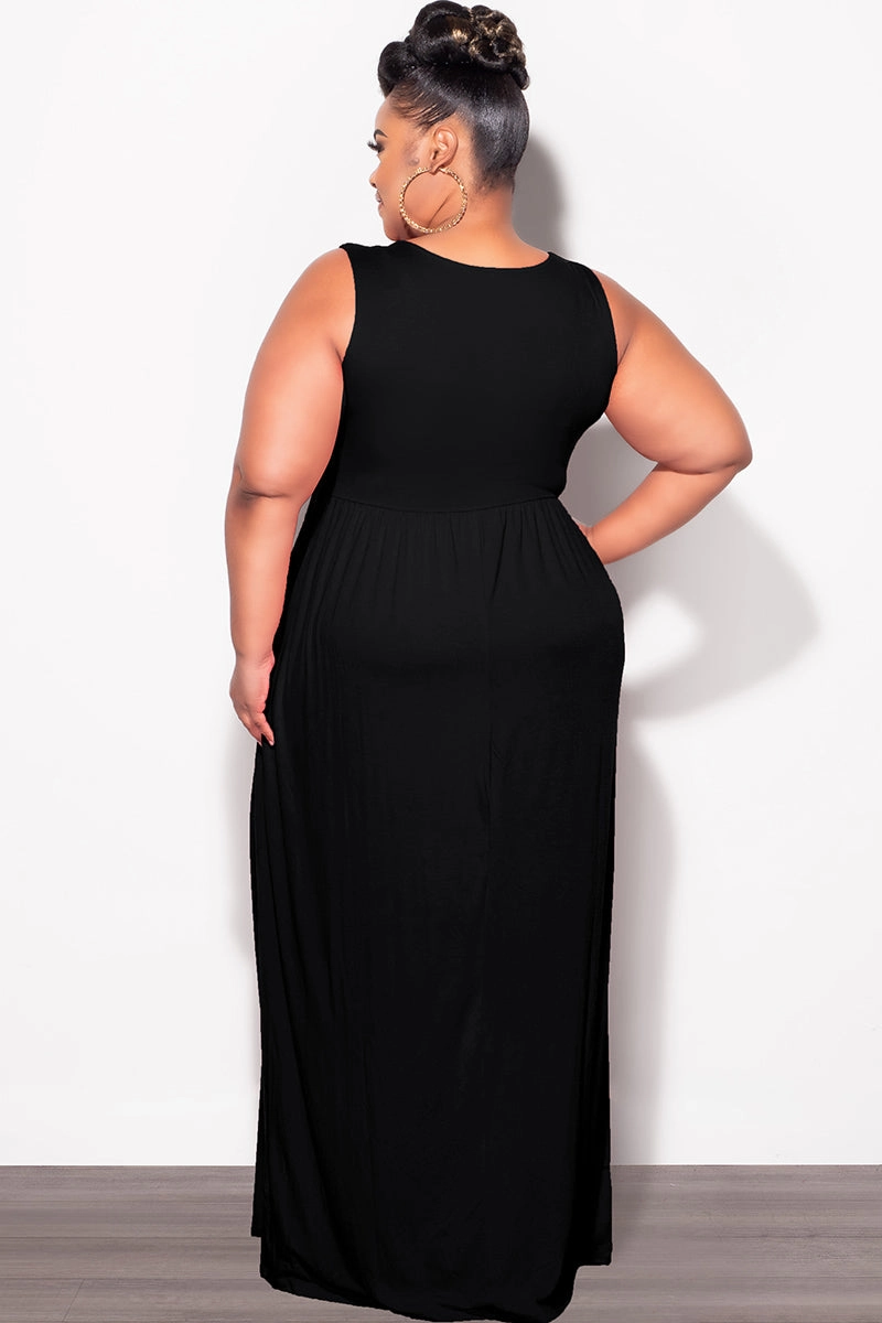 Final Sale Plus Size Sleeveless Maxi Dress in Black Breathable Base Easy Motion